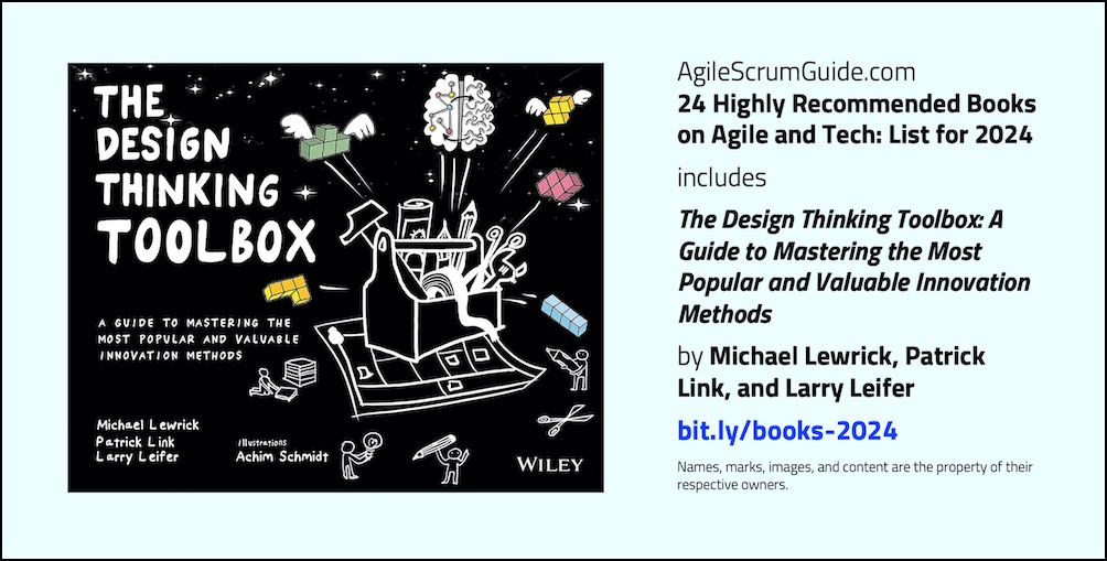 Agile Scrum Guide - 24 Highly Recommended Books on Agile and Tech - List for 2024 - v Dec 15 2023 - 22 - The Design Thinking Toolbox - Tw LwRes